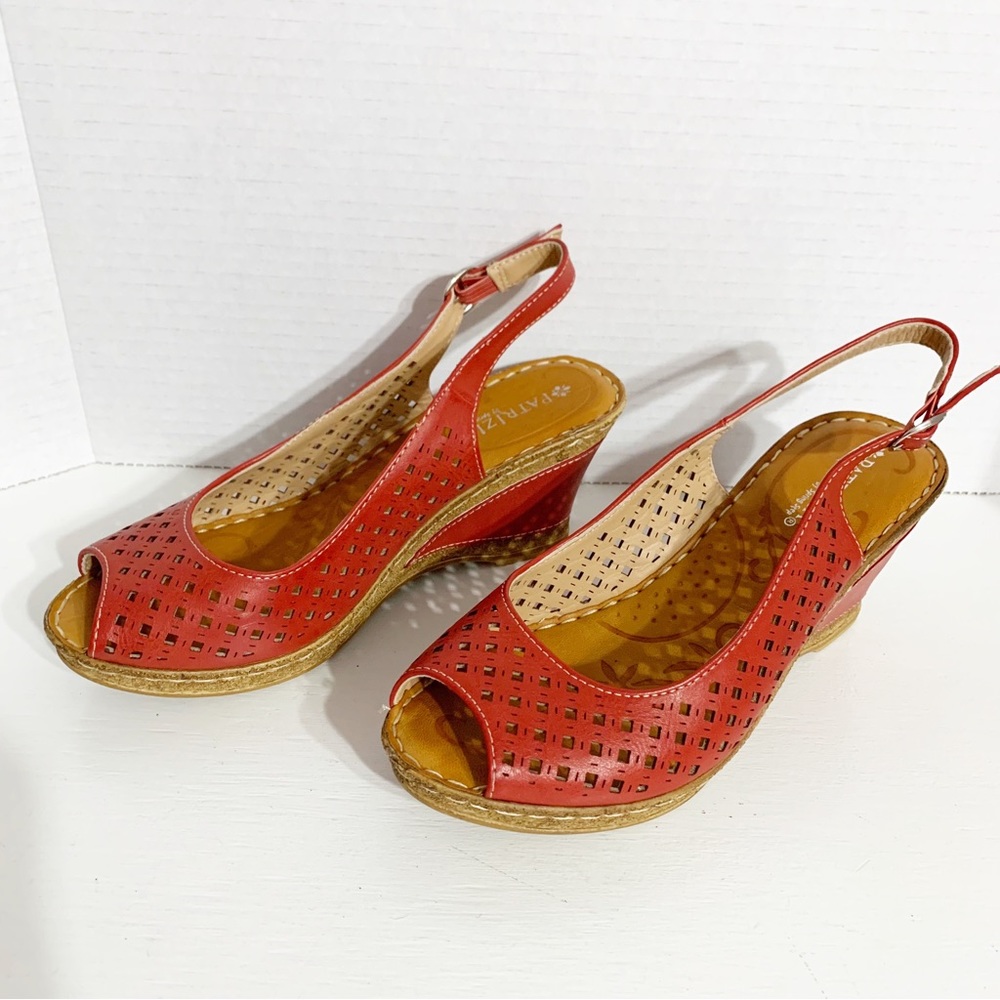 Patrizia by Spring Step Candace Wedge Slingback Open Toe Sandals Adjust Buckle